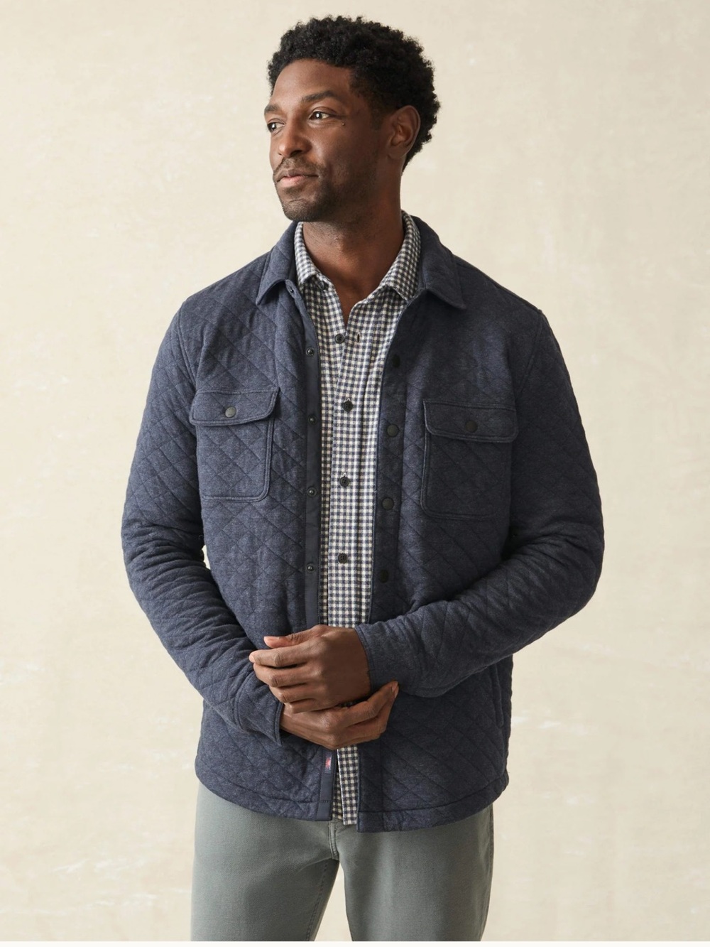 Faherty Men’s Epic Quilted Fleece CPO Shirt Jacket - Navy Melange sz XL
